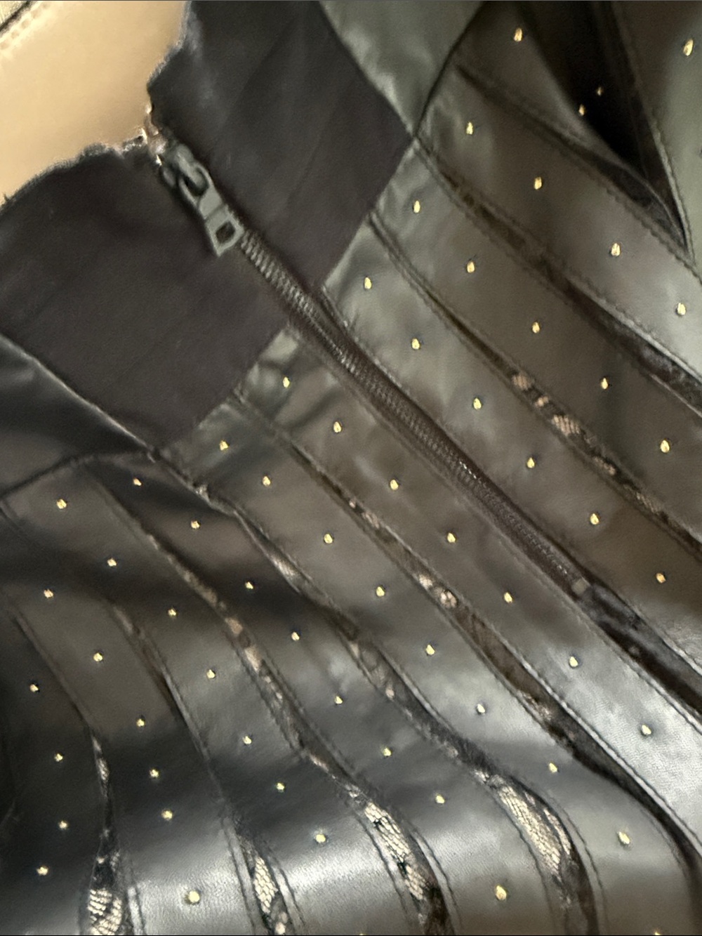 Alice + Olivia Black Pleated leather and Lace Midi Skirt with Stud Accents - Picture 14 of 15